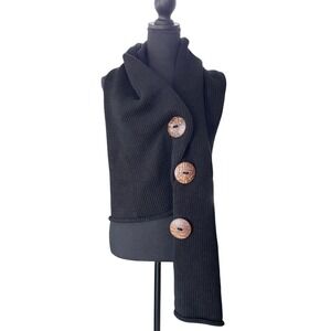 Haiku Knit Button Wrap Womens OS Black Boho‎ Cozy Shawl Poncho Scarf Layering